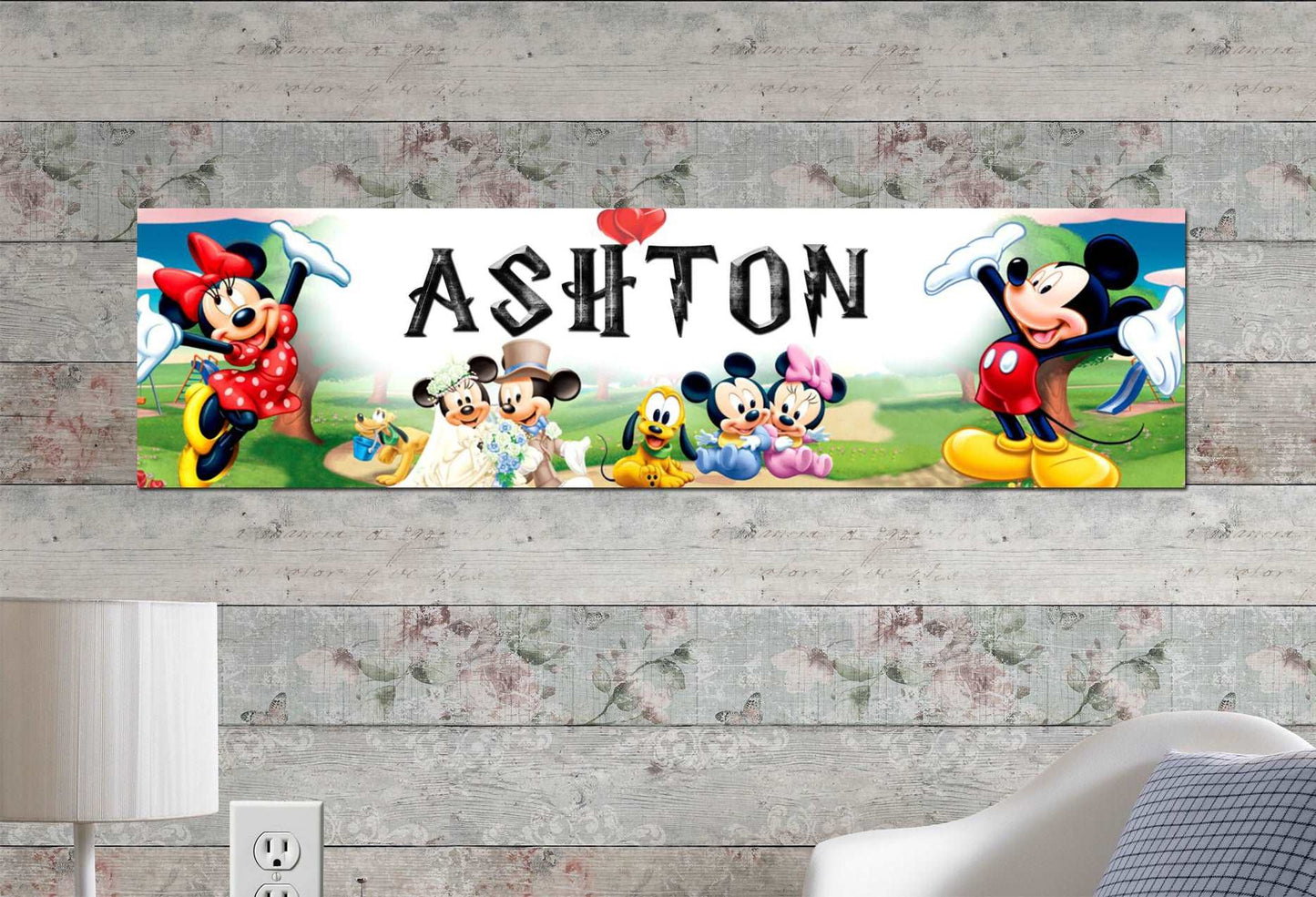 Mickey and Minnie Mouse Poster hanging on wall