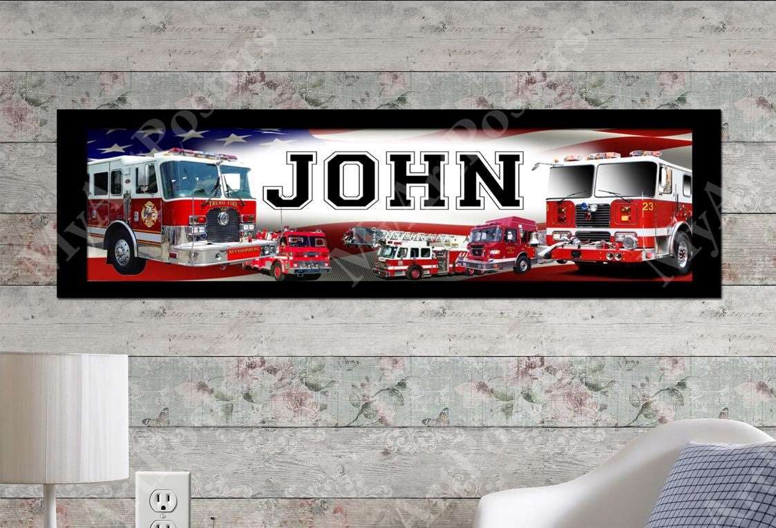 Fire Trucks - Personalized Poster with Matboard Frame